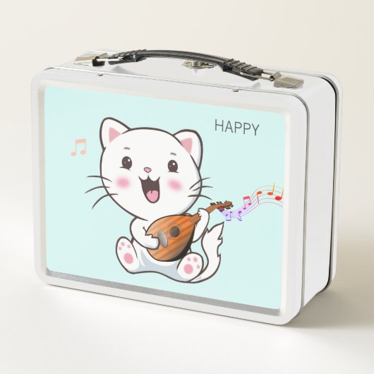 Cute Musical White Cat Metal Lunch Box (Achterkant)