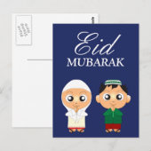 Cute Muslim Boy and Girl Eid Mubarak Briefkaart (Voorkant / Achterkant)