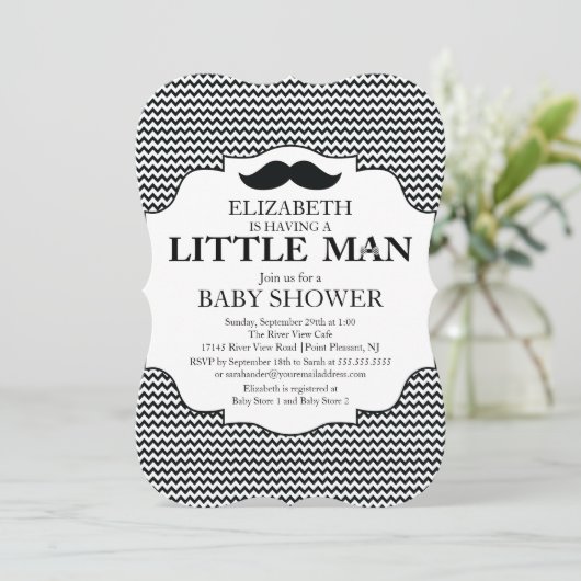 Cute Mustache Bash Boys Baby shower Chevron Kaart (Staand voorkant)
