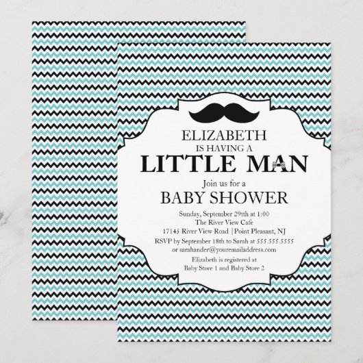 Cute Mustache Bash Boys Baby shower Kaart (Voorkant / Achterkant)