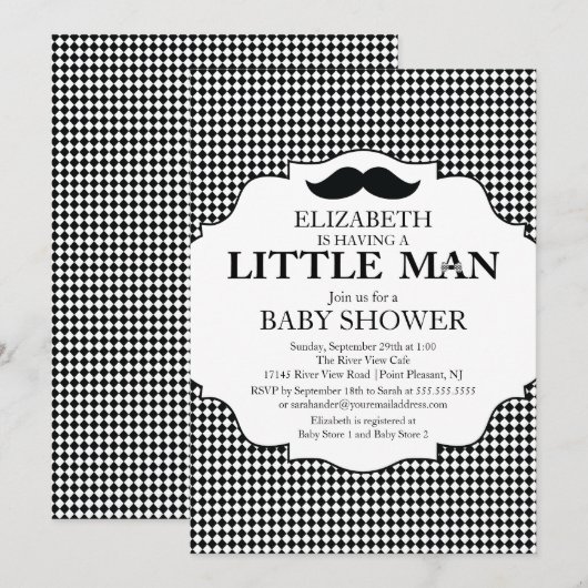 Cute Mustache Bash Boys Baby shower Kaart (Voorkant / Achterkant)