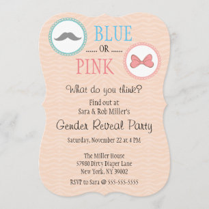 Cute Mustache & Bow Gender onthullen Invite Kaart