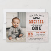 Cute Mustache Boy Foto 1st Birthday Party Kaart (Voorkant)
