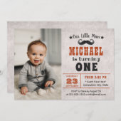 Cute Mustache Boy Foto 1st Birthday Party Kaart (Voorkant / Achterkant)