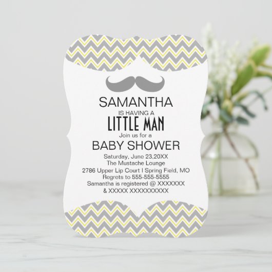 Cute Mustache Boys Baby shower Custom Invite Kaart (Staand voorkant)