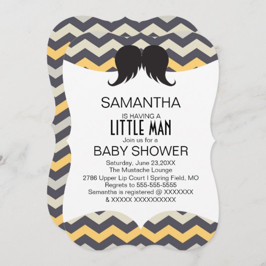 Cute Mustache Boys Baby shower Custom Invite Kaart (Voorkant / Achterkant)