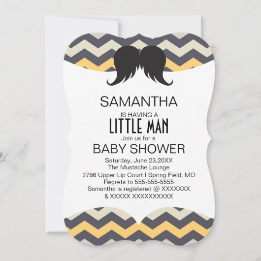 Cute Mustache Boys Baby shower Custom Invite Kaart (Voorkant)