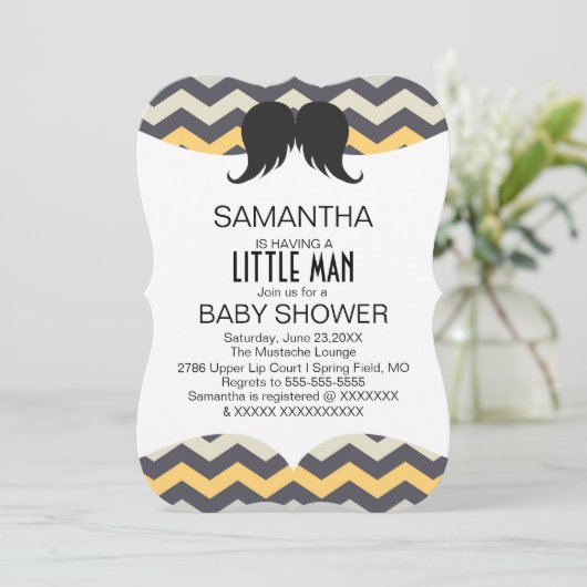 Cute Mustache Boys Baby shower Custom Invite Kaart (Staand voorkant)