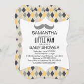 Cute Mustache Boys Baby shower Custom Invite Kaart (Voorkant / Achterkant)