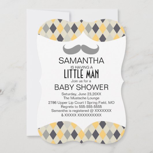 Cute Mustache Boys Baby shower Custom Invite Kaart (Voorkant)