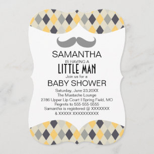 Cute Mustache Boys Baby shower Custom Invite Kaart