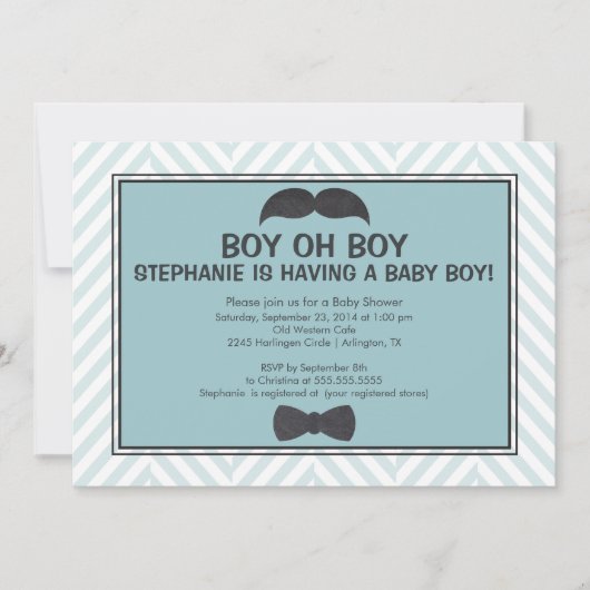 Cute Mustache Boys Baby shower Invitation Kaart (Voorkant)