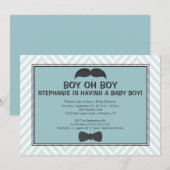 Cute Mustache Boys Baby shower Invitation Kaart (Voorkant / Achterkant)
