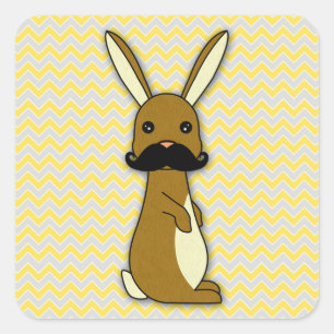 Cute Mustache Bunny Cartoon Vierkante Sticker