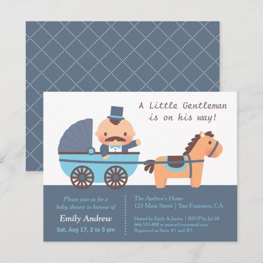 Cute Mustache Gentleman Baby Boy Shower Kaart (Voorkant / Achterkant)