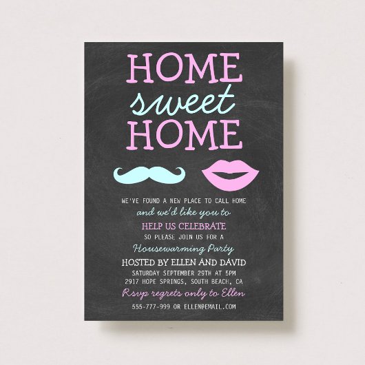 Cute Mustache & Lips Home Sweet Home Invitations Kaart
