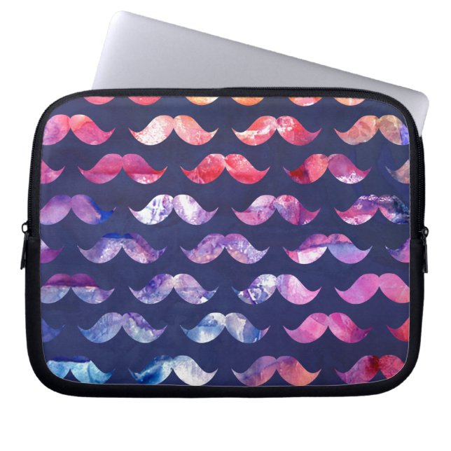 Cute Mustache Pattern met Waterverf Overlays Laptop Sleeve (Voorkant)