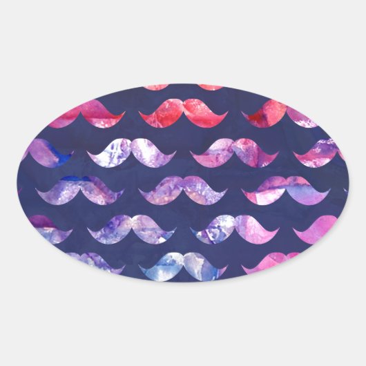 Cute Mustache Pattern met Waterverf Overlays Ovale Sticker (Voorkant)