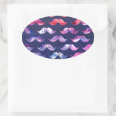 Cute Mustache Pattern met Waterverf Overlays Ovale Sticker (Tas)