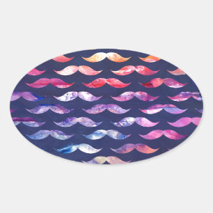 Cute Mustache Pattern met Waterverf Overlays Ovale Sticker