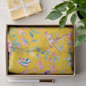 Cute Mustard Yellow Floral & Butterflies Pattern Tissuepapier (Geschenk)