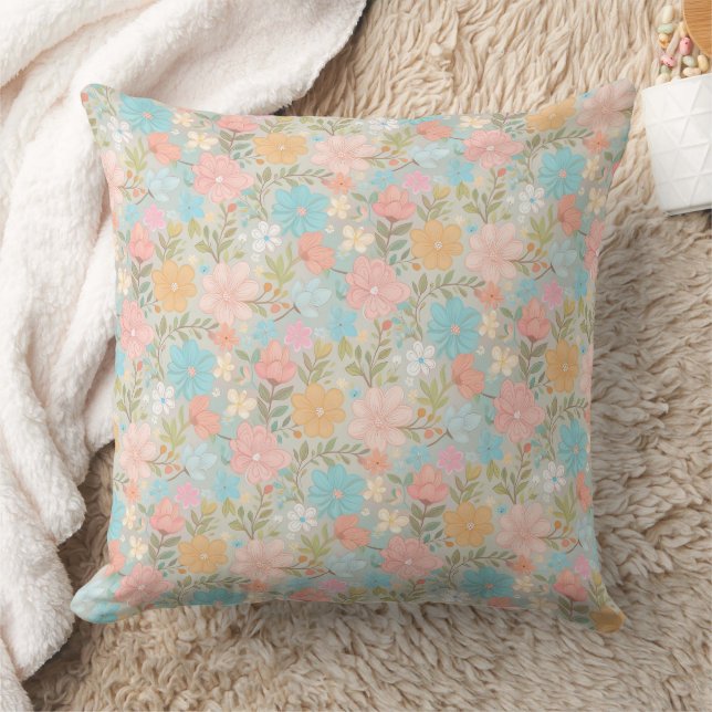 Cute muted pastel floral pattern kussen (Deken)