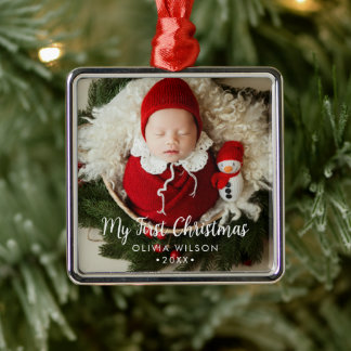 Cute My First Christmas Newborn Baby Photo Metalen Ornament