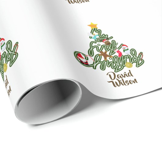 Cute My First Christmas Tree Name Pattern Cadeaupapier (Rol Hoek)