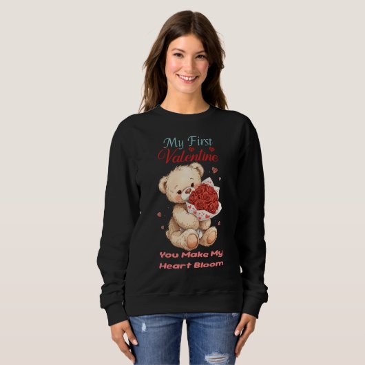 Cute My First Valentine Teddy Sweatshirt (Voorkant volledig)