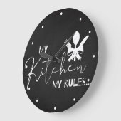 Cute MY KITCHEN MY REGELS Black White Typografie Grote Klok (Hoek)