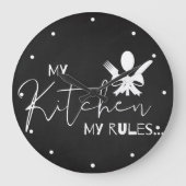 Cute MY KITCHEN MY REGELS Black White Typografie Grote Klok (Voorkant)