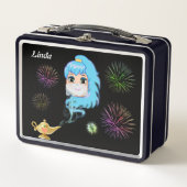 Cute mystic genie, magische lamp & vuurwerk op zwa (Voorkant)