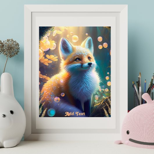 Cute mystical Fox in Enchanted Forest Personalized Poster