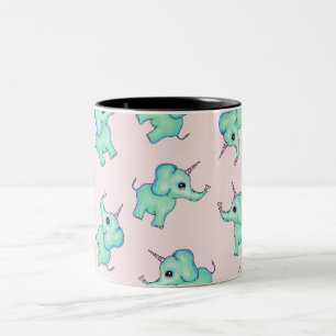Cute Mythical Girly Unicorn Elephants and Hearts Tweekleurige Koffiemok