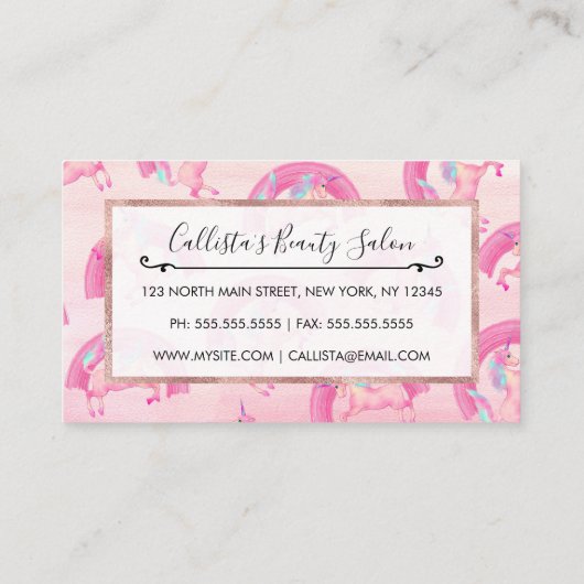 Cute Mythical Pink Unicorn Rainbow Waterverf Klantenkaartje (Achterkant)