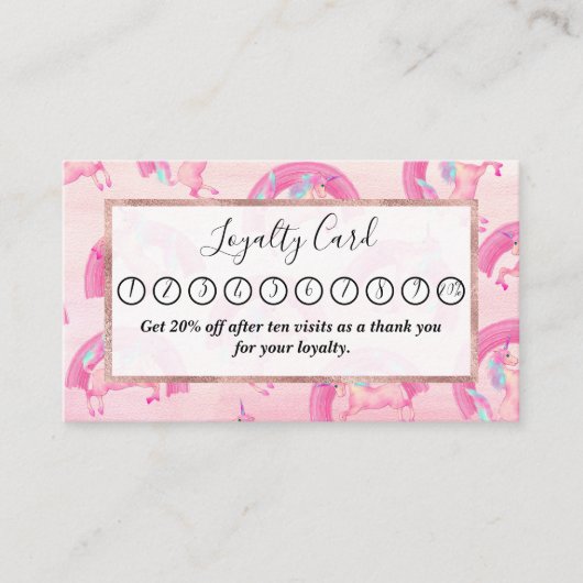 Cute Mythical Pink Unicorn Rainbow Waterverf Klantenkaartje (Voorkant)