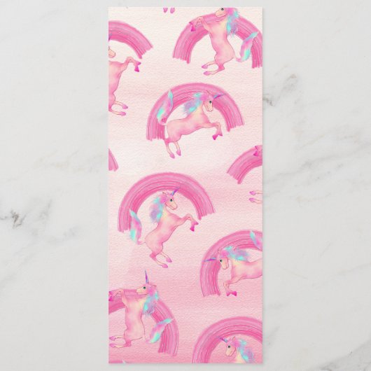 Cute Mythical Pink Unicorn Rainbow Waterverf Menu (Achterkant)