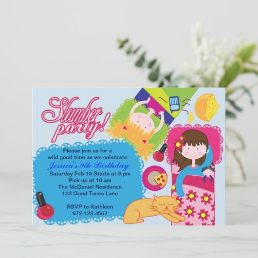 Cute n roze sleepover kaart (Staand voorkant)