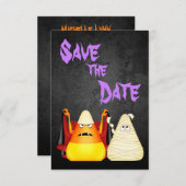 Cute n Spooky Candy Corn Koppel Halloween Bruiloft Save The Date (Voorkant / Achterkant)