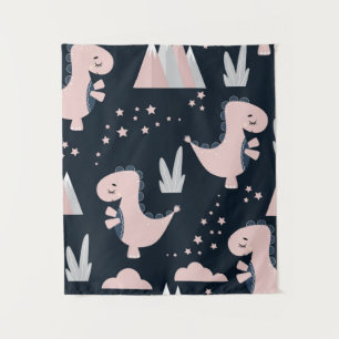 Cute naadloos patroon met roze dinosauriërs op een wandkleed