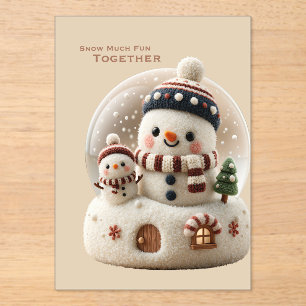 Cute Naald-Gevoelde Sneeuwman Sneeuwbol Acryl Uitnodigingen