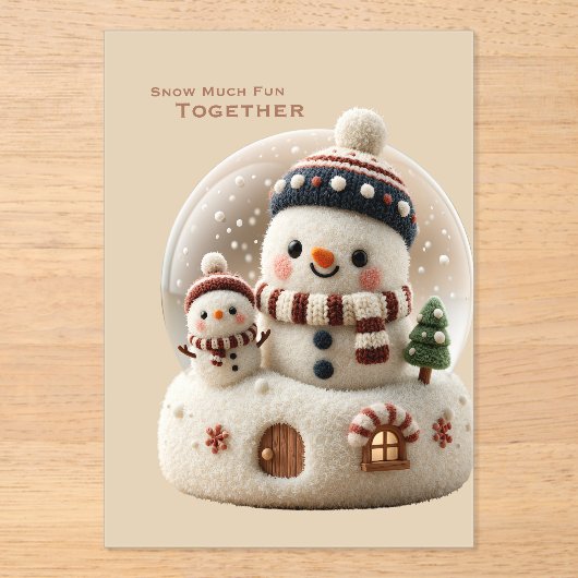 Cute Naald-Gevoelde Sneeuwman Sneeuwbol Acryl Uitnodigingen (Voorkant)