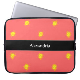 Cute naam met monogram en vrolijk gezicht Zon Kora Laptop Sleeve