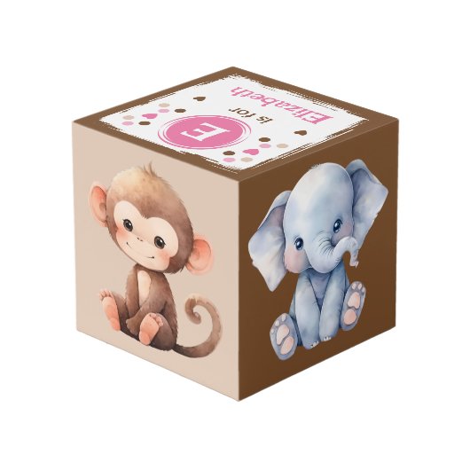 Cute naam voor dierenfoto voor roze bruine kinderk kubus (Achter hoekig)