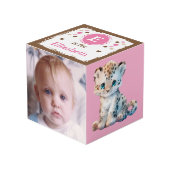 Cute naam voor kinderkamer roze bruine dierenfoto kubus (Voorkant hoekig)