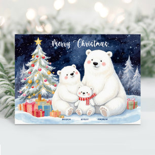 Cute naamkaart van ijsbeerfamilie voor kerst feestdagen kaart