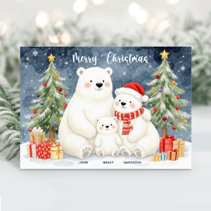 Cute naamkaart voor ijsbeerfamilie met Kerst Feestdagen Kaart