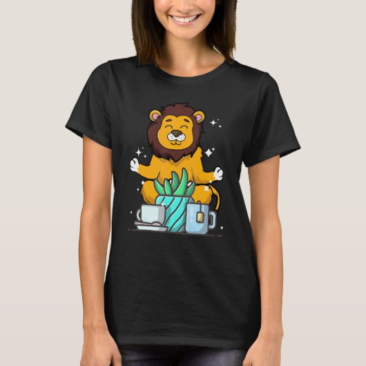 Cute Namaste Lion do Yoga Gardening Coffee T-shirt (Voorkant)
