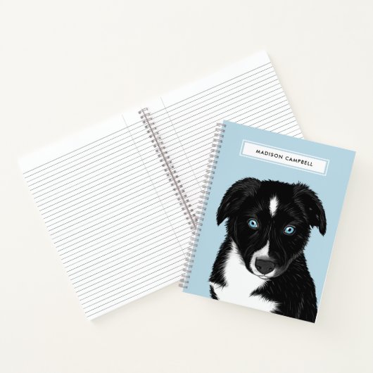 Cute Name Black Bi Aussie Puppy | Blauw notebook Notitieboek (Binnen)