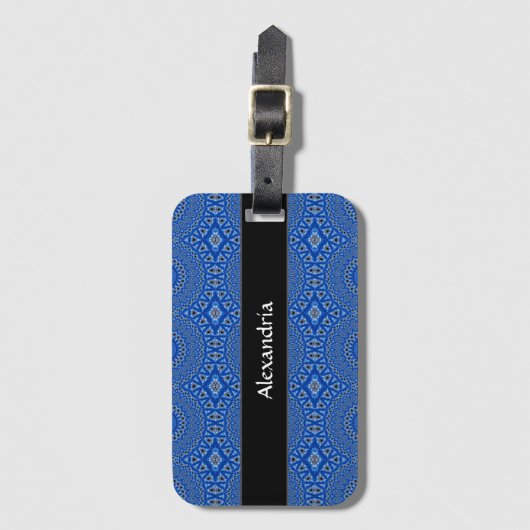 Cute Name Monogram Pattern Blue Black Travel Bagagelabel (Voorkant (verticaal))